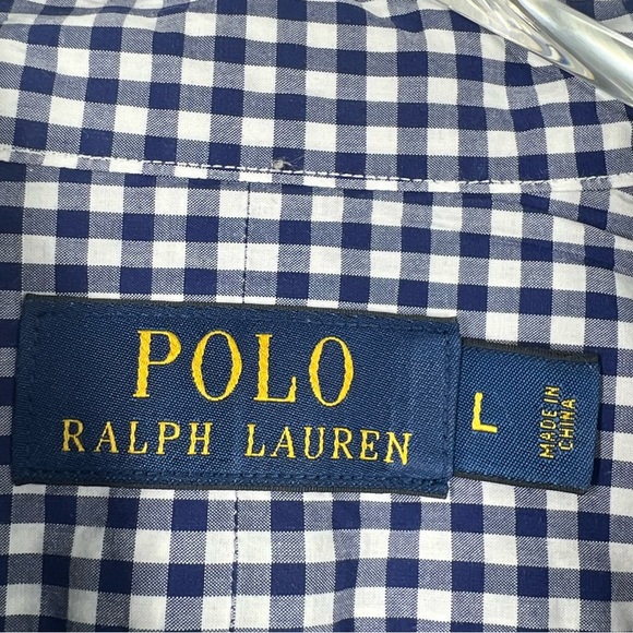 POLO RALPH LAUREN Blue & White Gingham button Down Men's Large Shirt - Picture 3 of 7